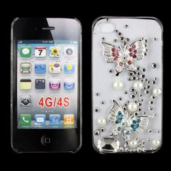 iPhone 4S 4 3D Clear Crystal Butterfly Diamond Case (Double)